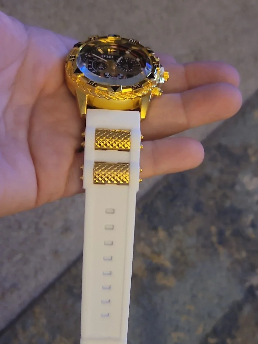 DEYROS Gold-Tone Chronograph Watch with White Strap